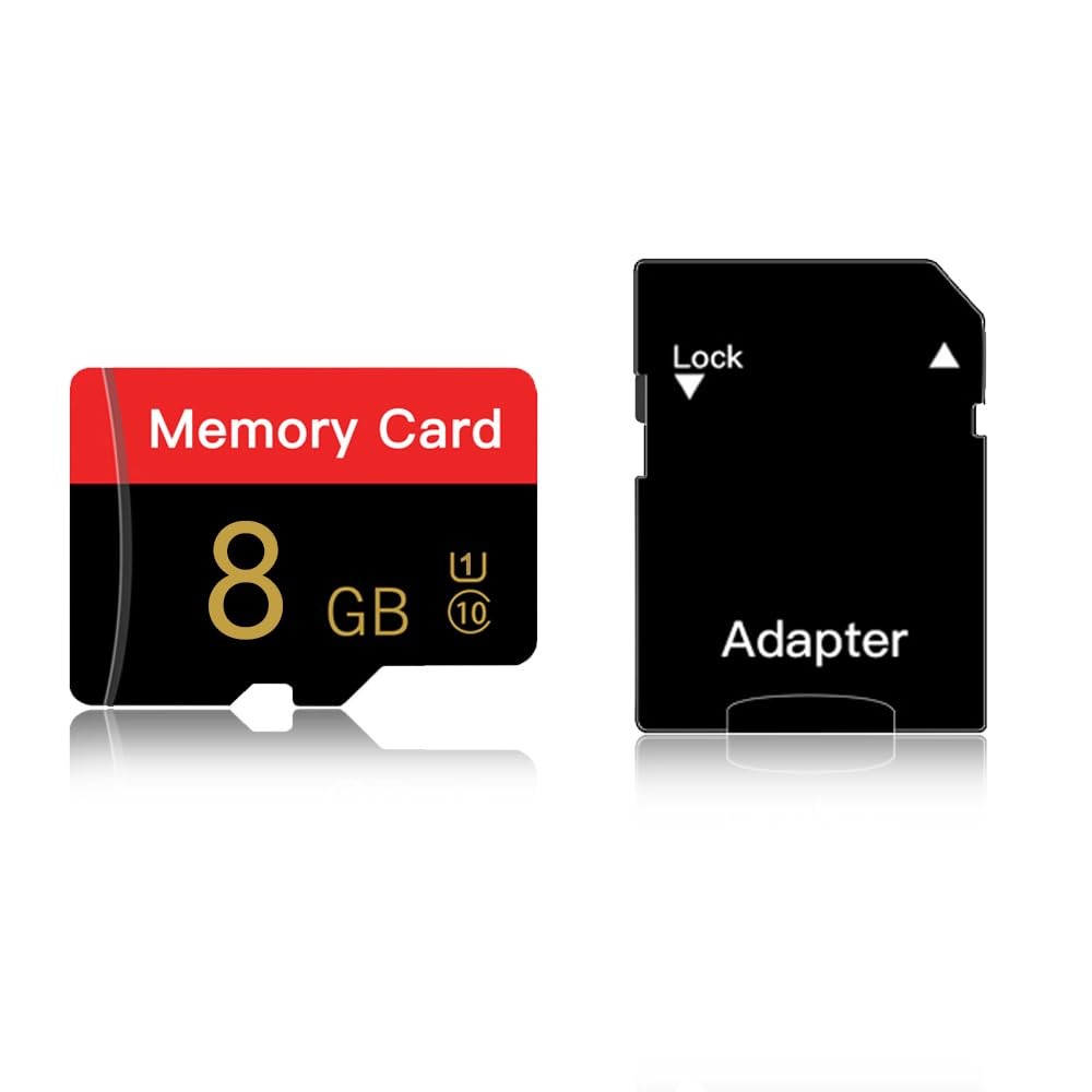 Micro Memory Card 8 GB with Adapter, C10/U1/UHS-I/A1 TransFlash 8GB, Red