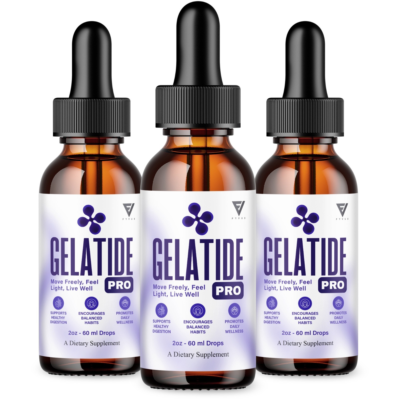 (3 Pack) Gelatide Weight Management Drops, Gelatide Daily Health Support (6oz)