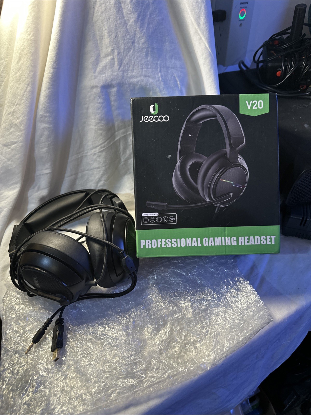Jeecoo V20U 7.1 Surround Sound Gaming Headset Noise Cancel Mic Tested Open Box