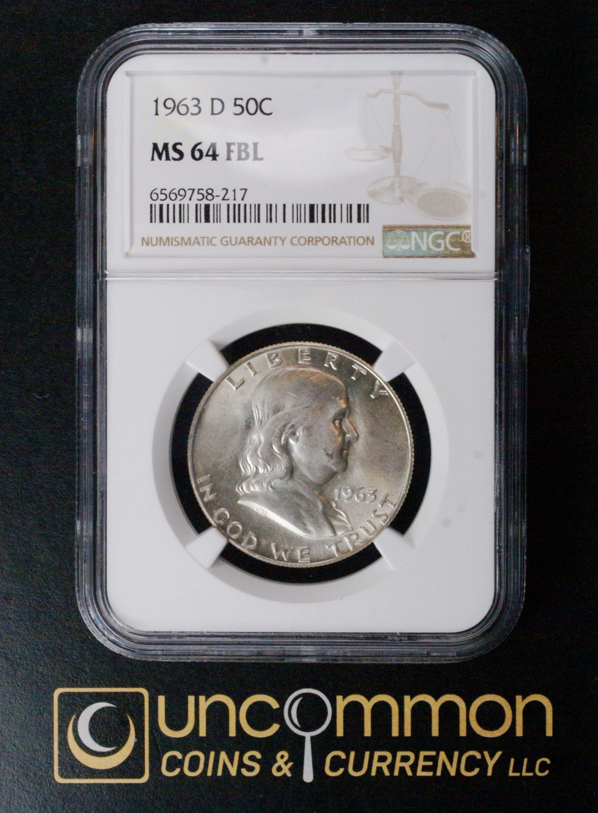 1963D MS 64 FBL Franklin Half Dollar   (UCC-FHD-1962D-MS64FBL-N-0160)