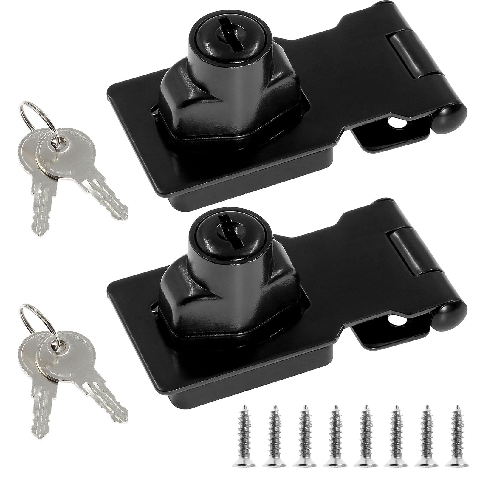 Jiozermi 2 Packs 2.5 Inch Hasp Lock With Keys, Stainless Inch, Black