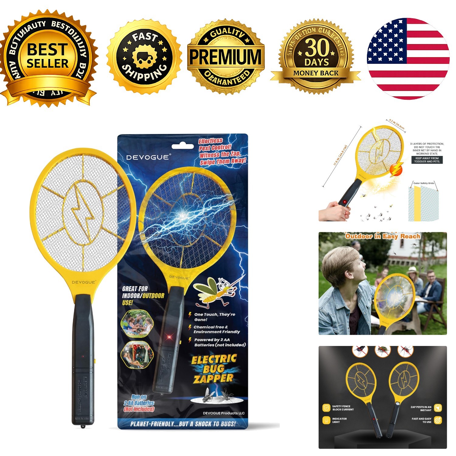 Electric Fly Swatter Bug Zapper Battery Operated Insect Catcher Racket