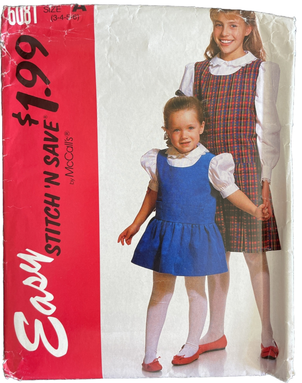 6081 Size 3 4 5 6  STITCH 'N SAVE Jumper Dress Dropped Waist Blouse Button