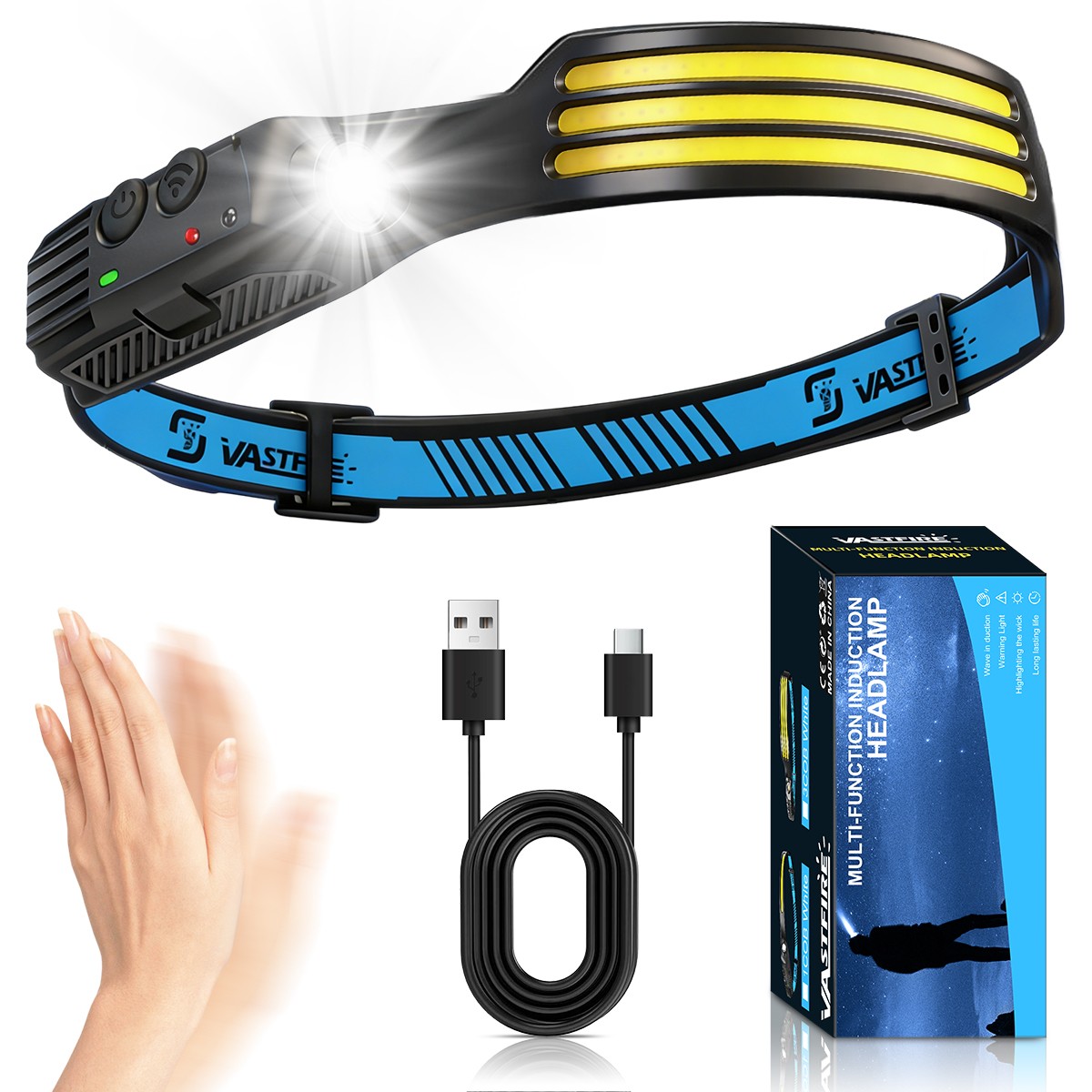 USB Rechargable Sensor Motion Work Light Bar LED Headlamp COB Light For Camping