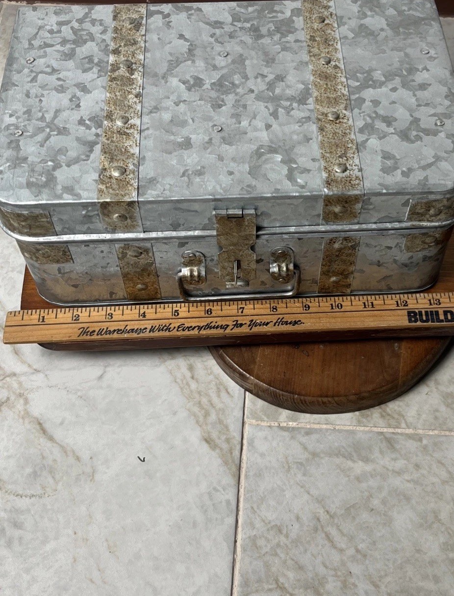 Galvanized 2pc Nesting Trunk Suitcase Lot Lockable Farm House Cottage Decor