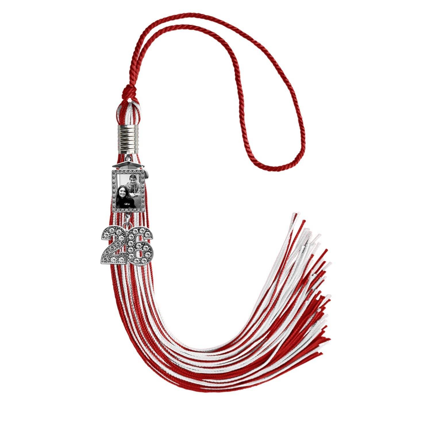 Endea Graduation Red/White Tassel with Photo Frame Charm and Bling Charm