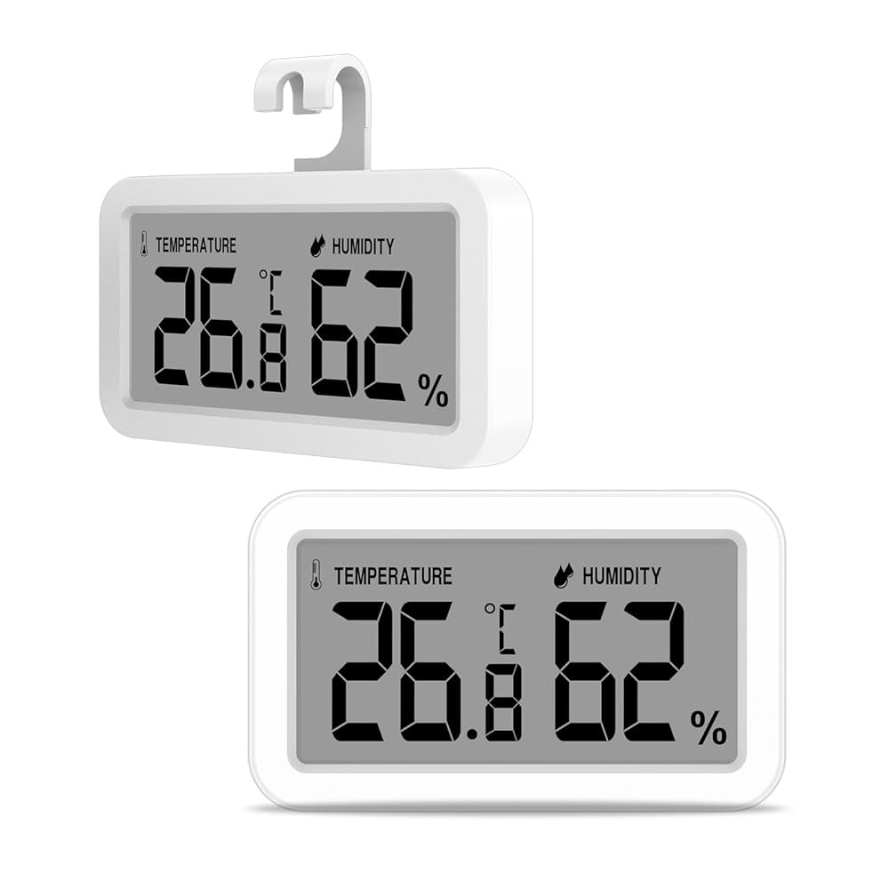 2 Pcs Fridge Thermometer Freezer Humidity Meter Hanging Hook Kitchen Hygrometer
