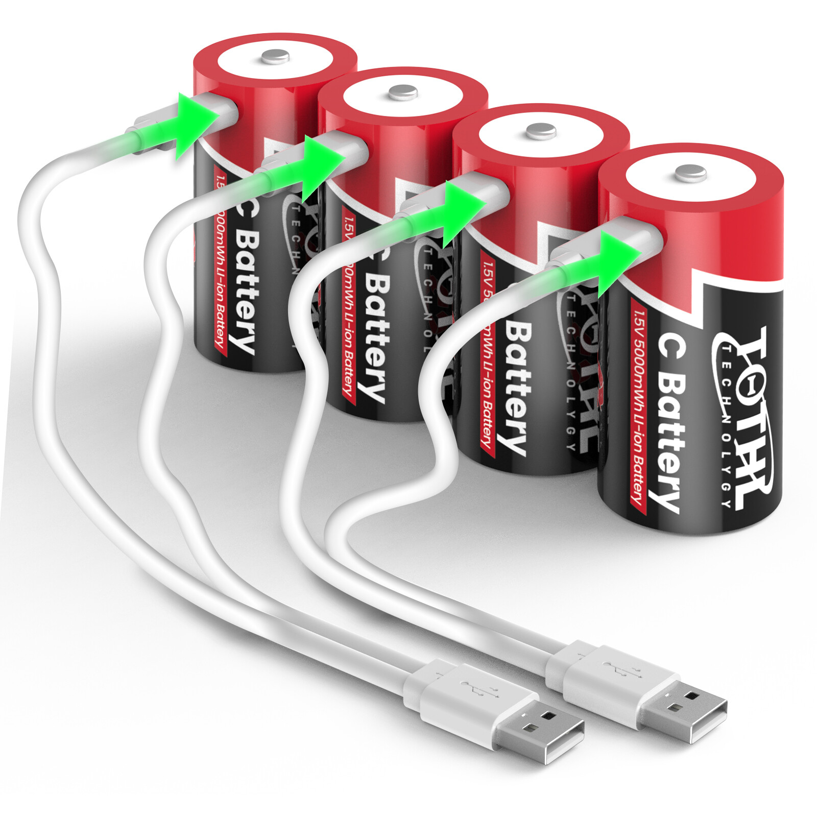 Rechargeable Lithium C Batteries 6 Pack, 1.5V C Cell Batteries with 4 in 1 US