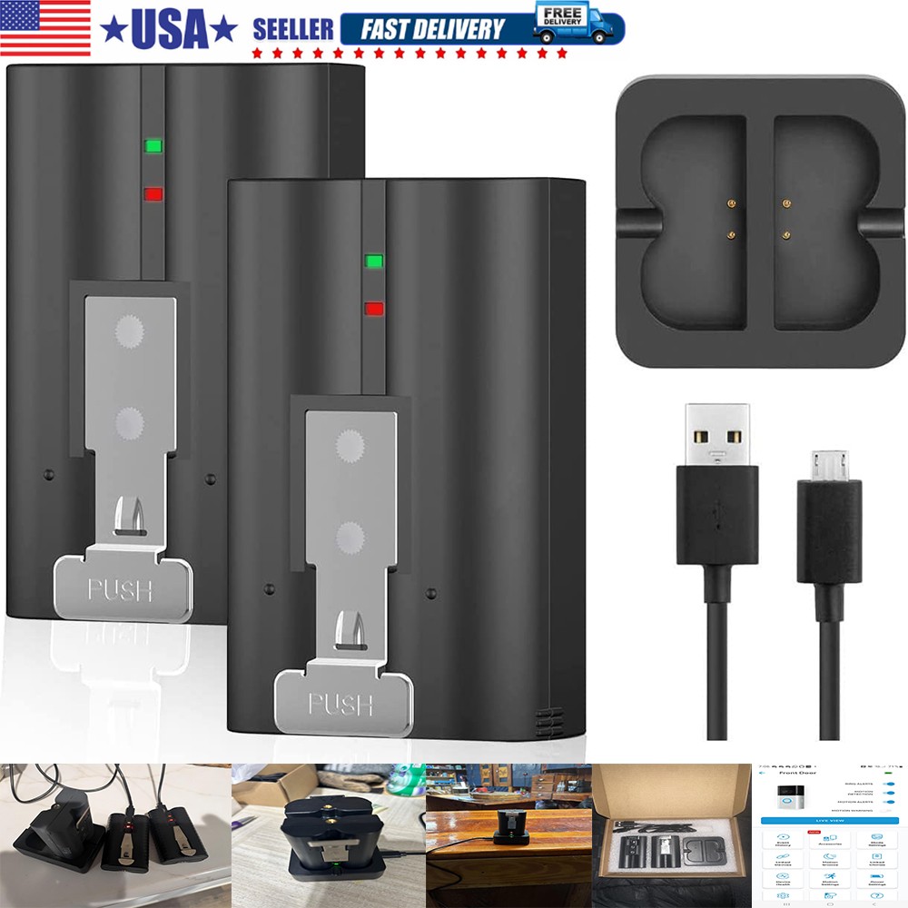 2 Pack 7200mAh Rechargeable Battery and Charger Station for Ring Doorbell 2/3/4