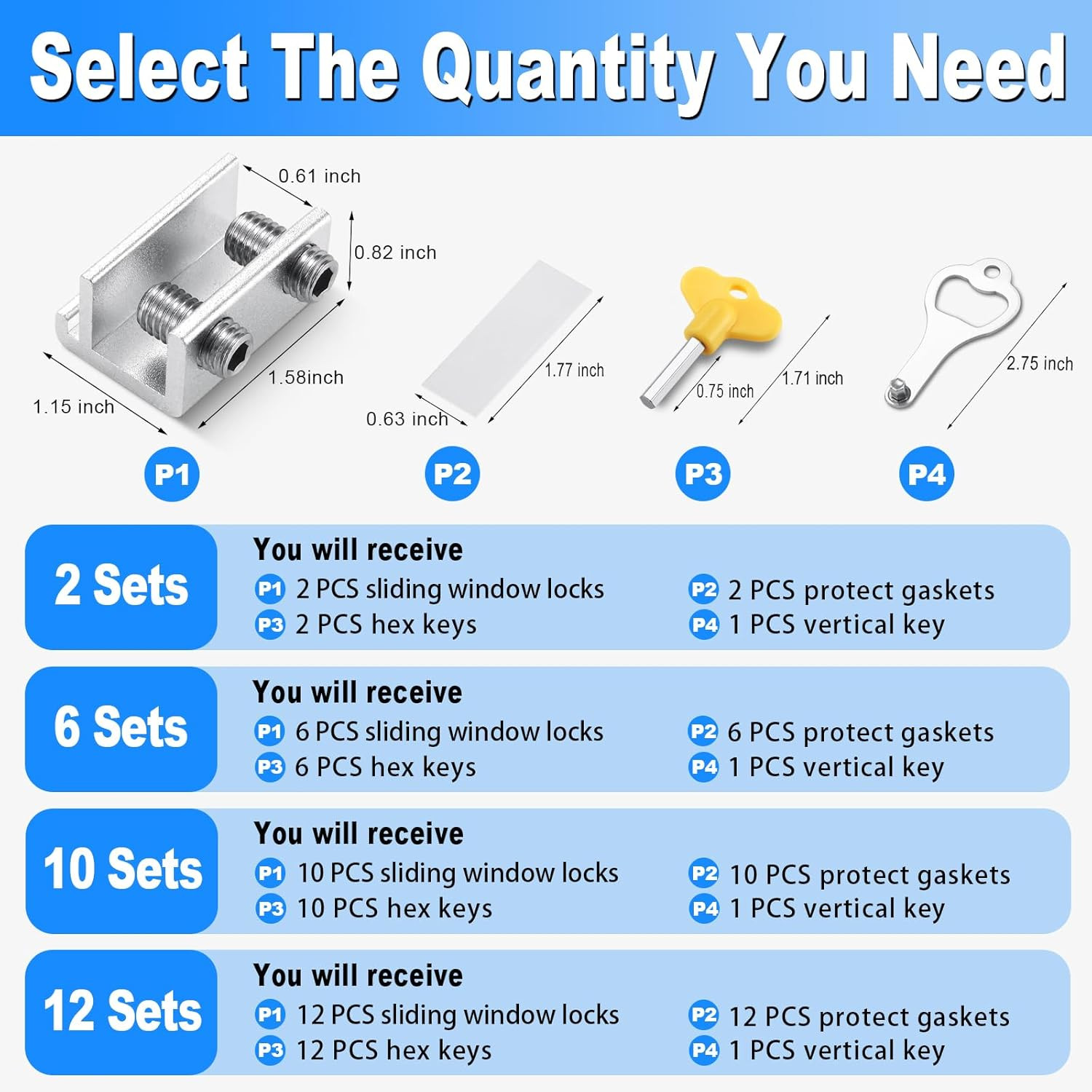 Sliding Window Locks (2 Sets), Secure Window Lock with Key, Window Locks for Up