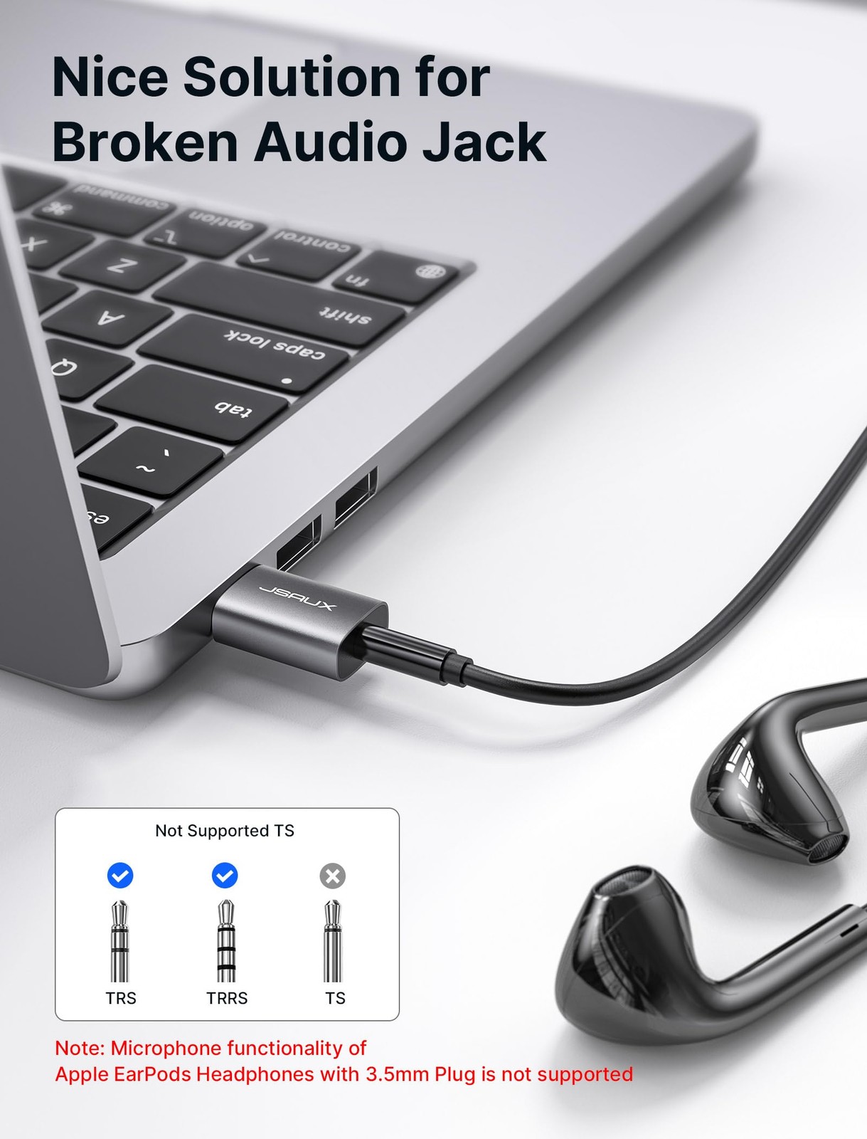 2 Pack USB to 3.5mm Jack Audio Adapter, JSAUX Grey