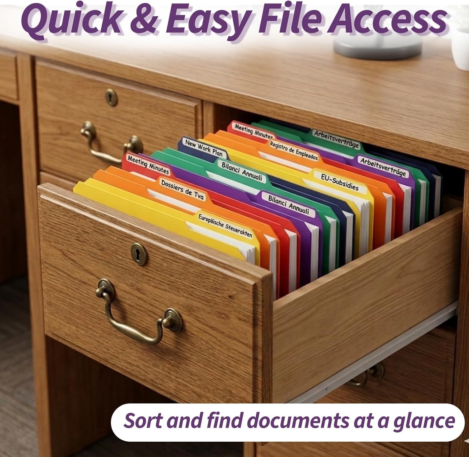 Plastic File Folders with Tabs, 6 Pack Colored Plastic Folders, 1/3 Cut Tabs