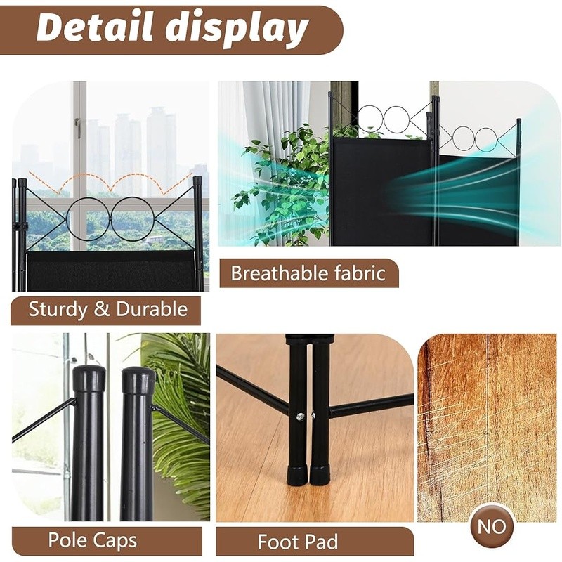 4 Panel Room Divider Portable Folding Privacy Screen Durable Steel Structure New