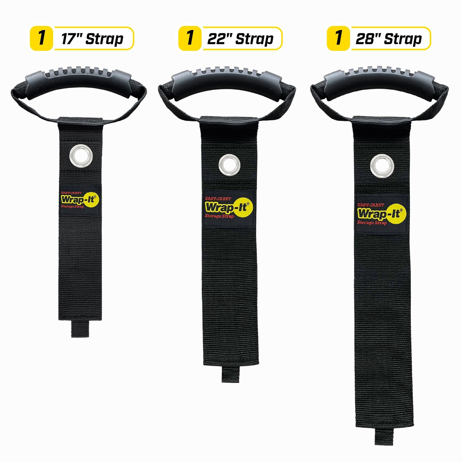 Easy-Carry Wrap-It Storage Straps - Assorted 3 Pack Grommet, Black