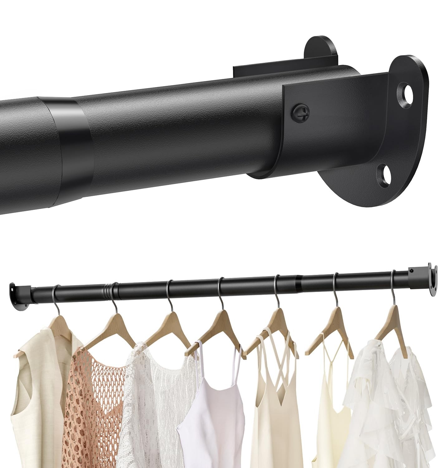 Heavy Duty Stepless Adjustable Closet Rod 16-74 Inch 1.3 Dia Hanging Clothes