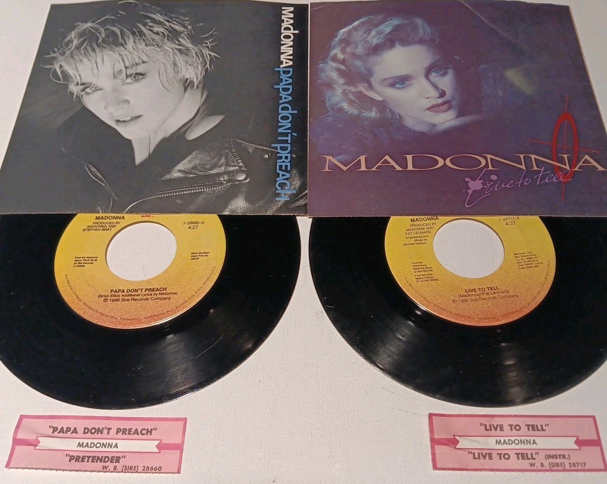 Lot Of 2 Madonna Papa Don't Preach/Live To Tell,  7" ORIG PS,  JUKEBOX TS- EXC +