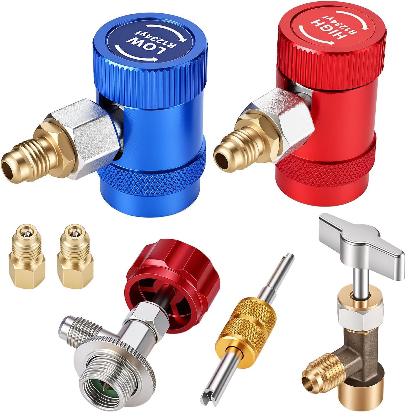 R1234yf Quick Couplers Adapter Set with Self-Sealing Can Tap AC Recharge Tool