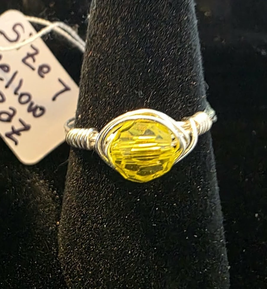Handmade size 7 Wire-Wrapped Yellow Topaz Ring with Silver-Plated Wire