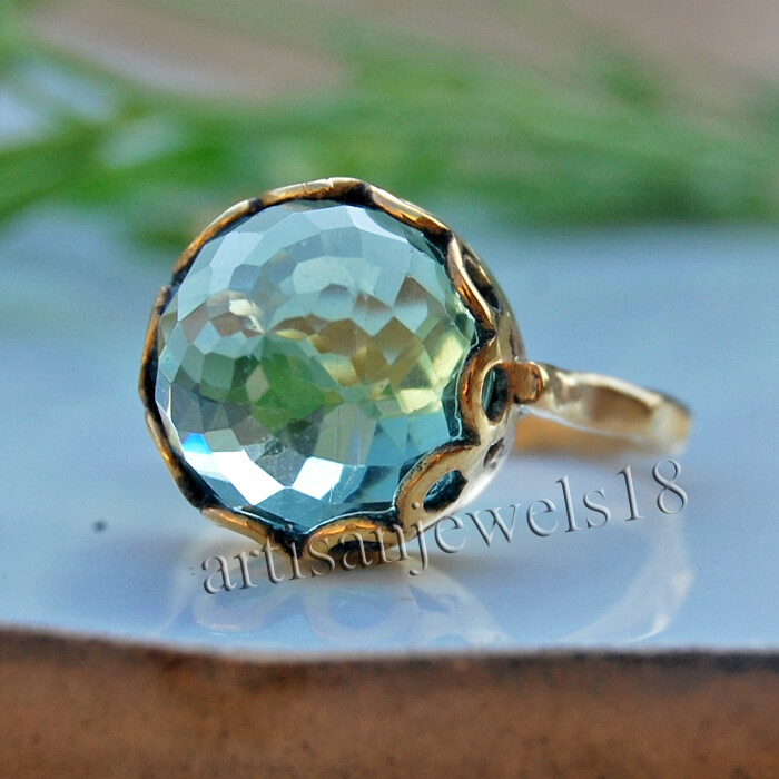 Round Green Prasiolite Amethyst Sterling Silver Yellow Gold Plated Ring Jewelry