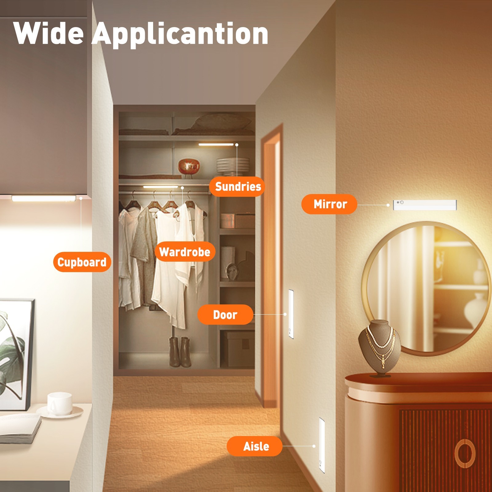 2Pcs Motion Sensor LED Cabinet Closet Light CCT DIM Strip Light USB Rechargeable