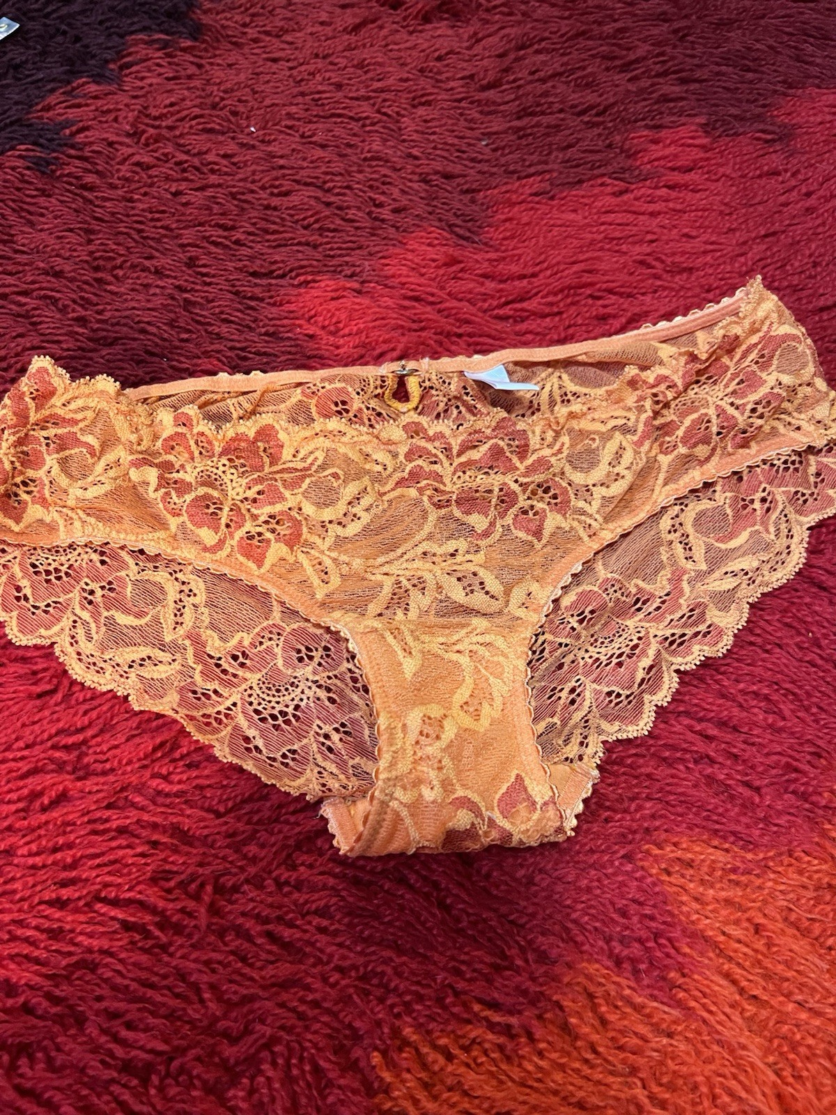 Vtg Y2K Victoria Secret Lace Panties Low Hipster Medium Orange