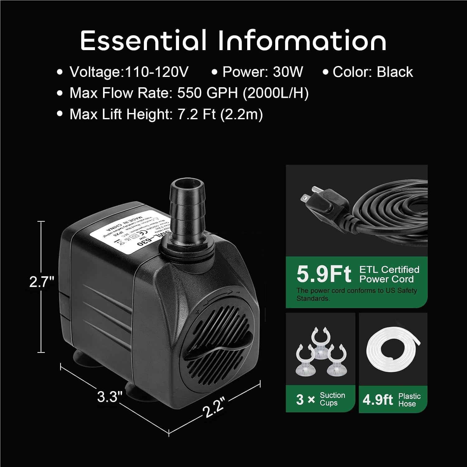 Submersible Pump with 7.2ft High Lift - 2 Pack