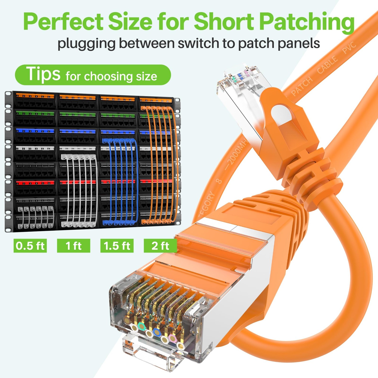 6 PCS 1.5 ft Cat8 Ethernet Cable S/FTP Shielded LAN Network 40Gbps Orange