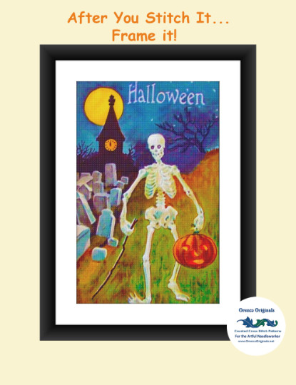 Victorian Halloween #20 Witch Moon Pumpkin Counted Cross Stitch Chart Pattern