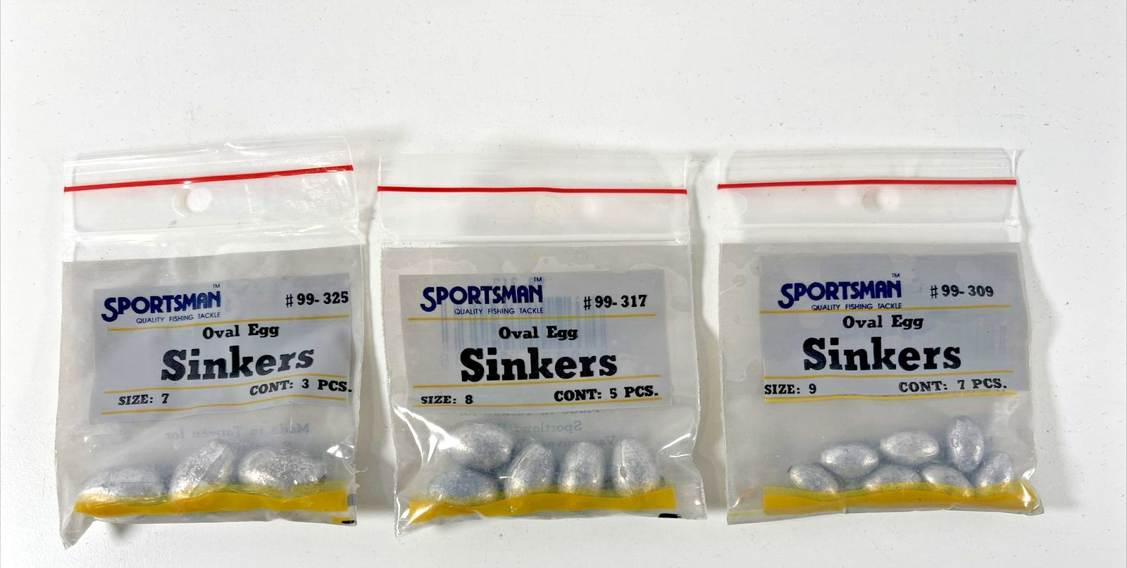 VINTAGE 80s NEW OLD STOCK  Sportsman  OVAL EGG Fishing Sinkers SIZE 7,8,9 TAIWAN