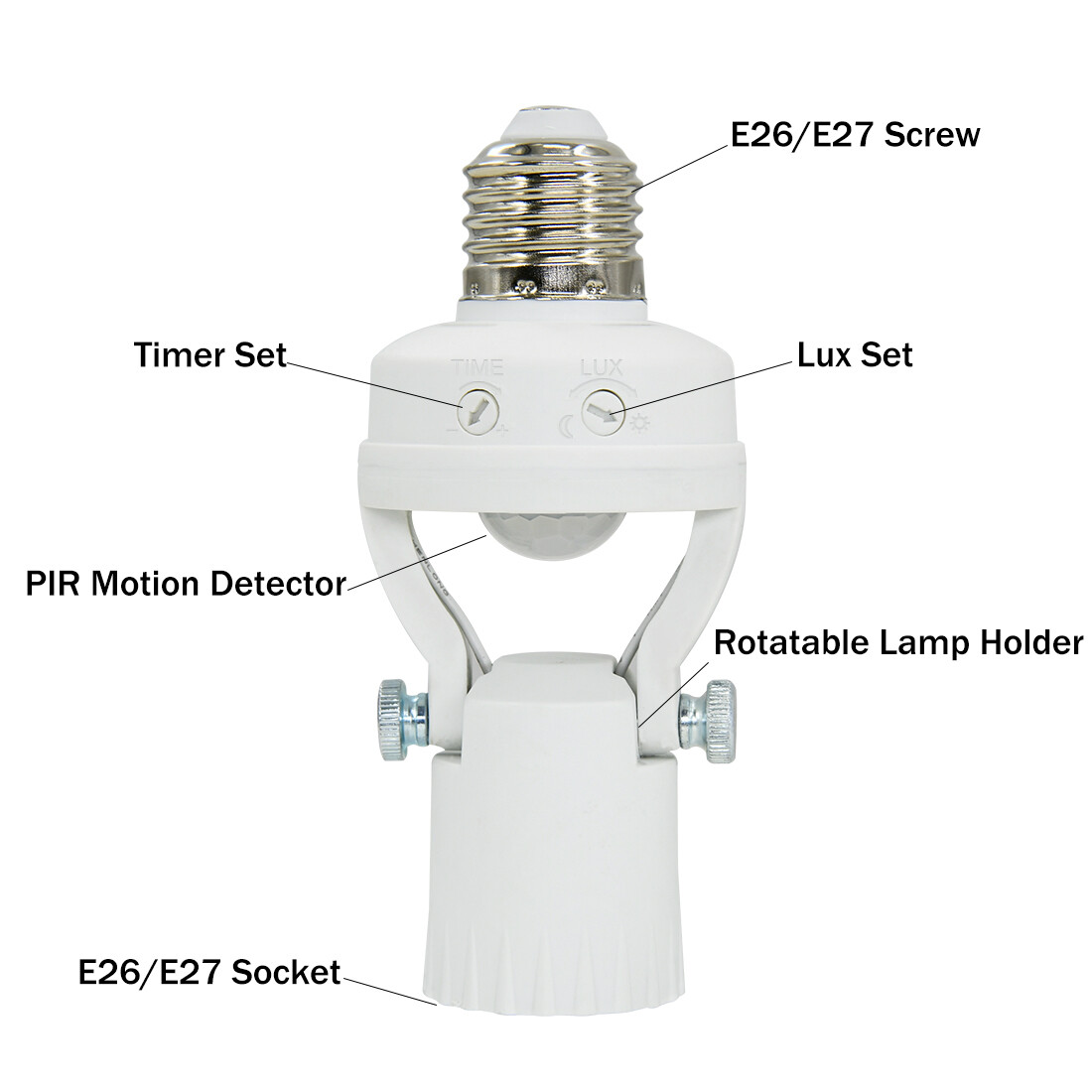 PIR Motion Sensor Light Socket - 180 Degree Rotatable E26/27 Smart Screw Bulb