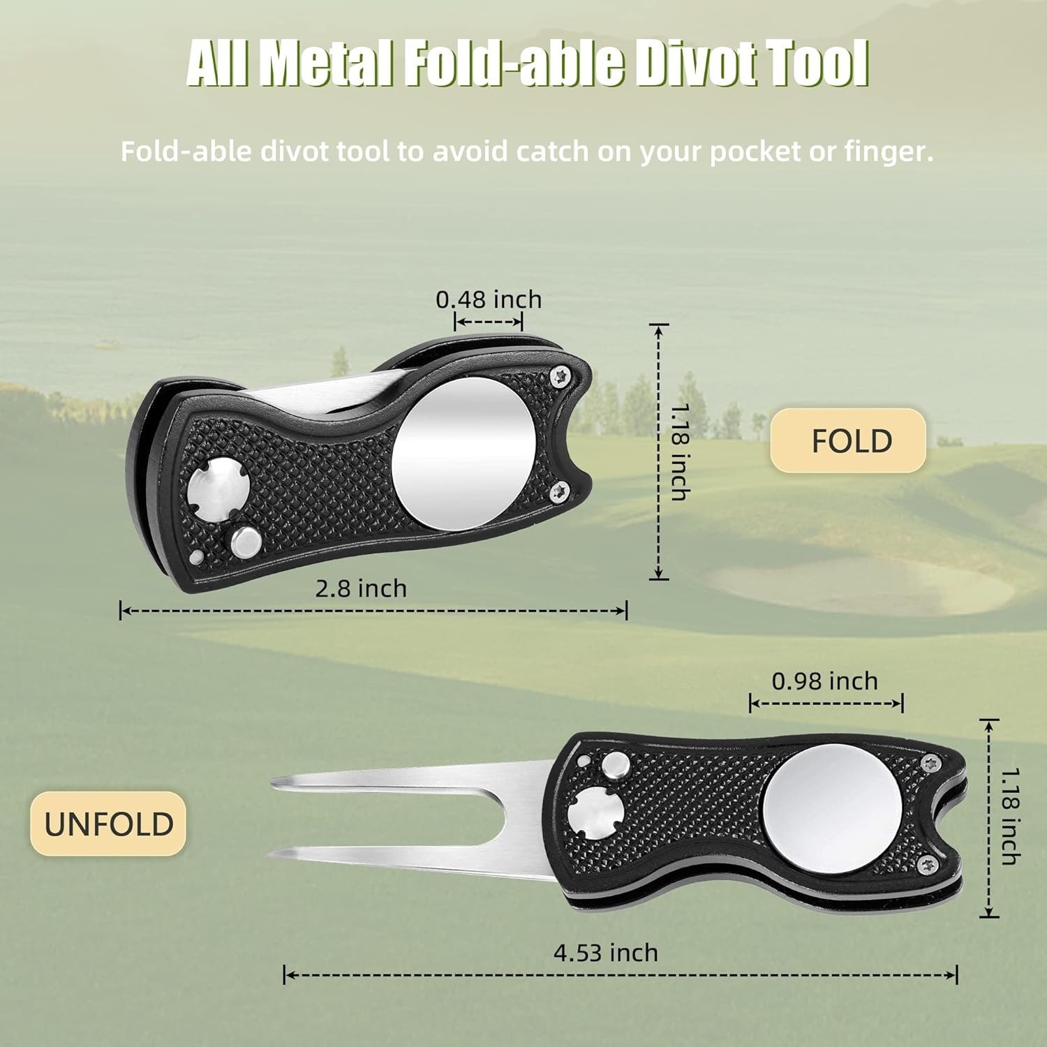 Durable All-Metal Golf Divot Repair Tool with Pop-Up Feature & Marker – 2-6 Sets
