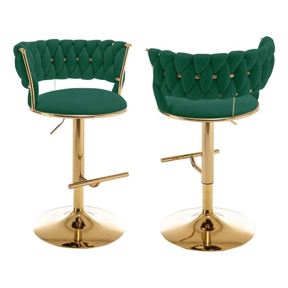 Best Quality Furniture Set of 2 Emerald Green Velvet Upholstered Barstools
