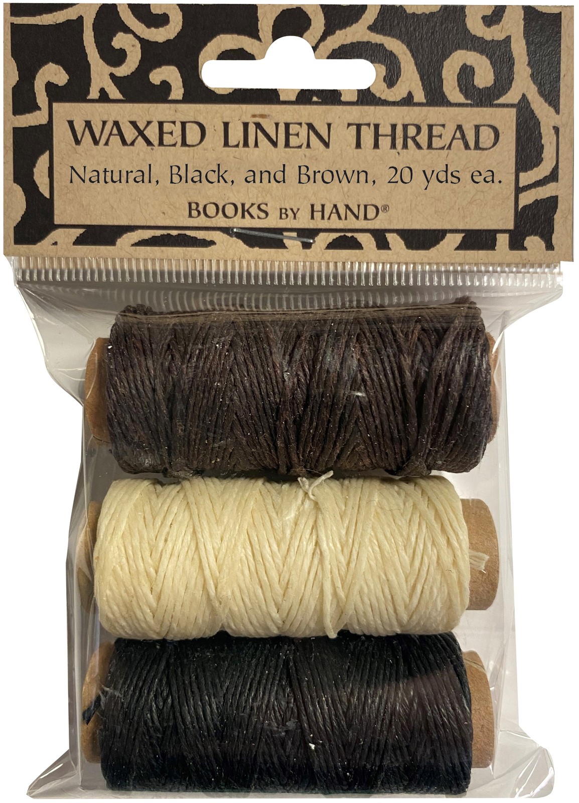 Lineco Waxed Linen 5 Ply Thread 3/Pkg-Natural, Brown, Black; 20yds Each