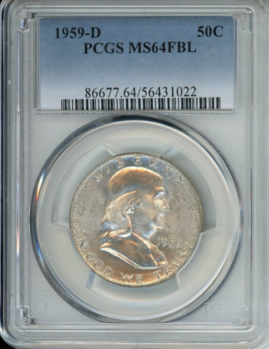 1959-D Franklin Half Dollar PCGS MS64 FBL 50C Silver Cert #022