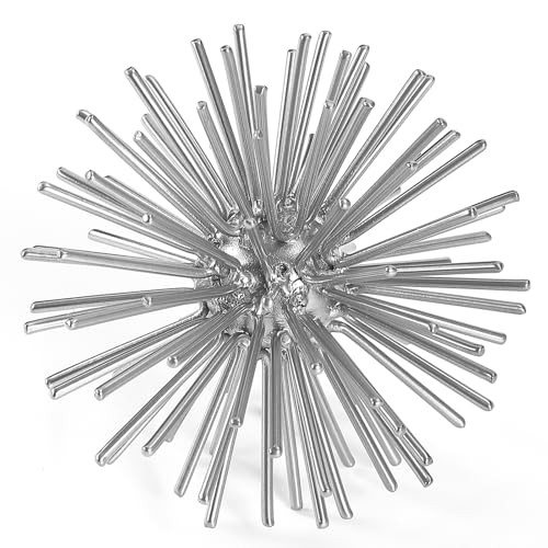 Silver Sphere Decor, Metal Starburst Tabletop Sculpture Silver-starburst-4.2"