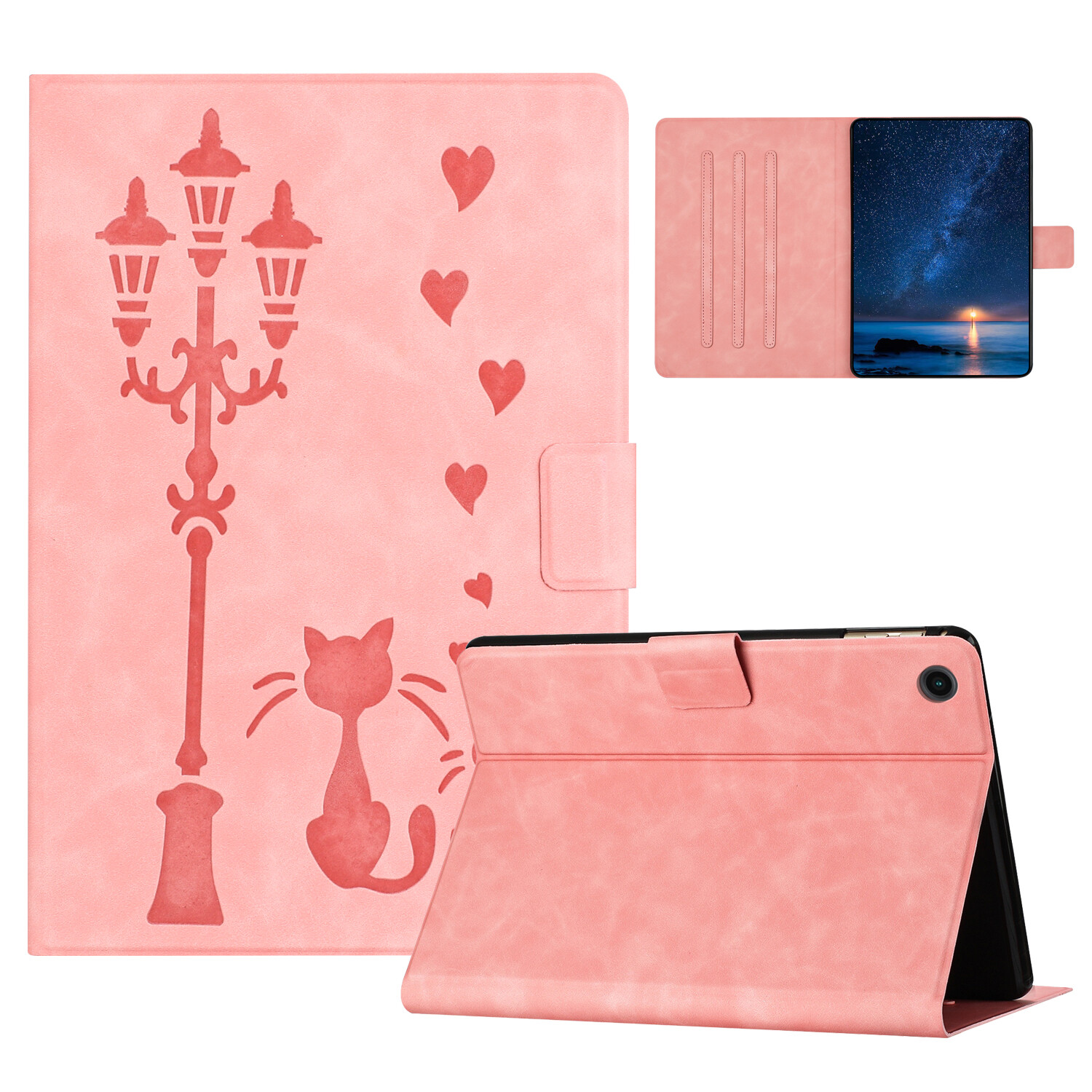 Leather Kitty Pattern Case For Samsung Galaxy Tab A9+ A8 A7 S2 Back Smart Cover
