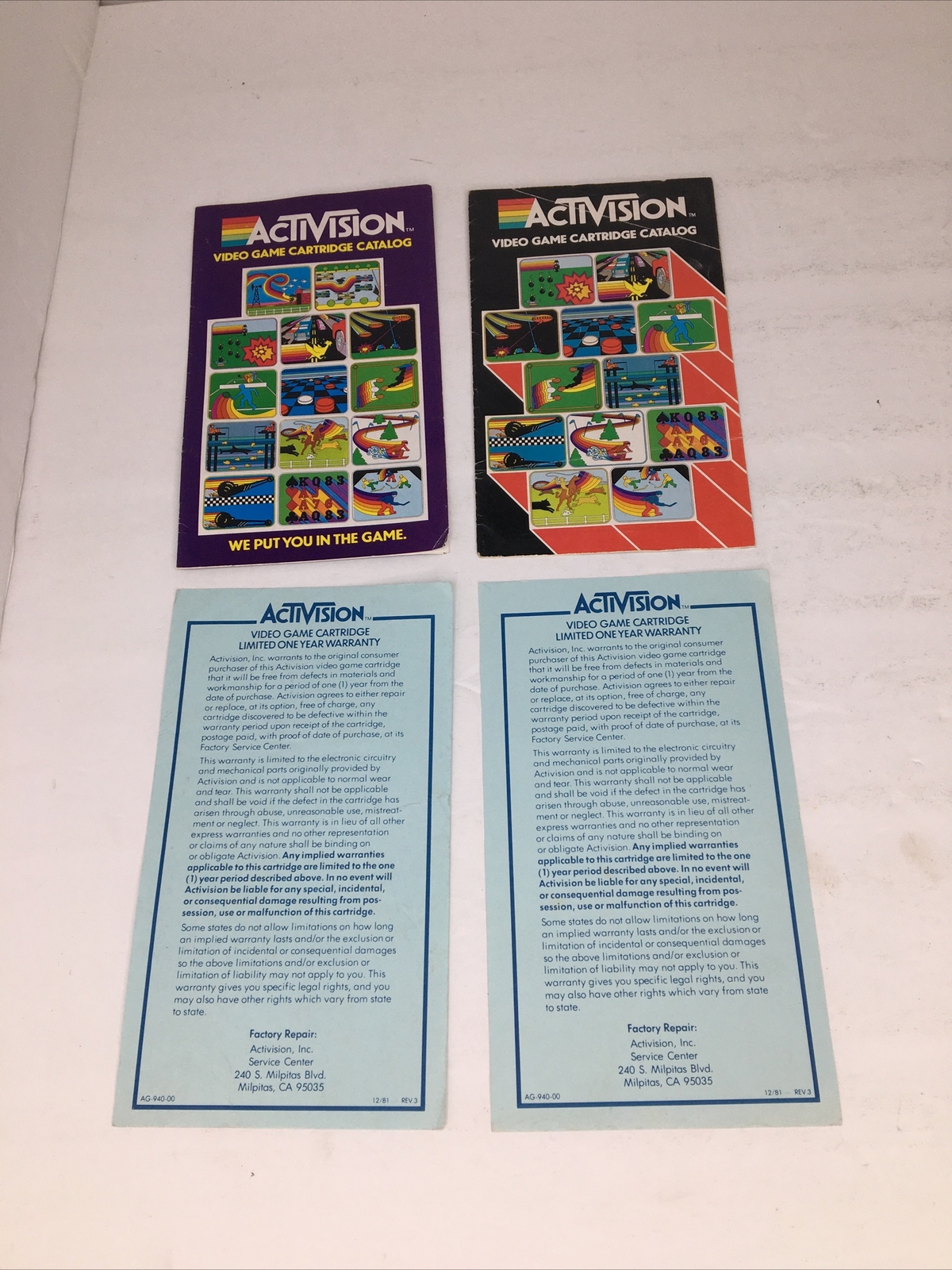 2 VTG Activision Game Catalogs + 2 Activision Warranty Information AG-940-00