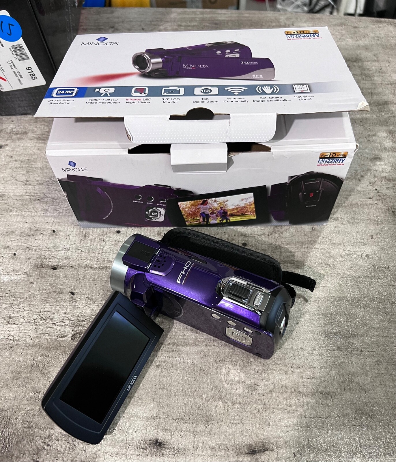 Damaged Minolta MN220NV 24MP/1080P FHD Night Vision Camcorder w/ WiFi (Purple)