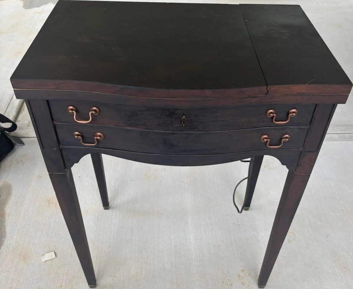 Vintage Electric Household Free Arm Sewing Machine in Folding Cabinet Table