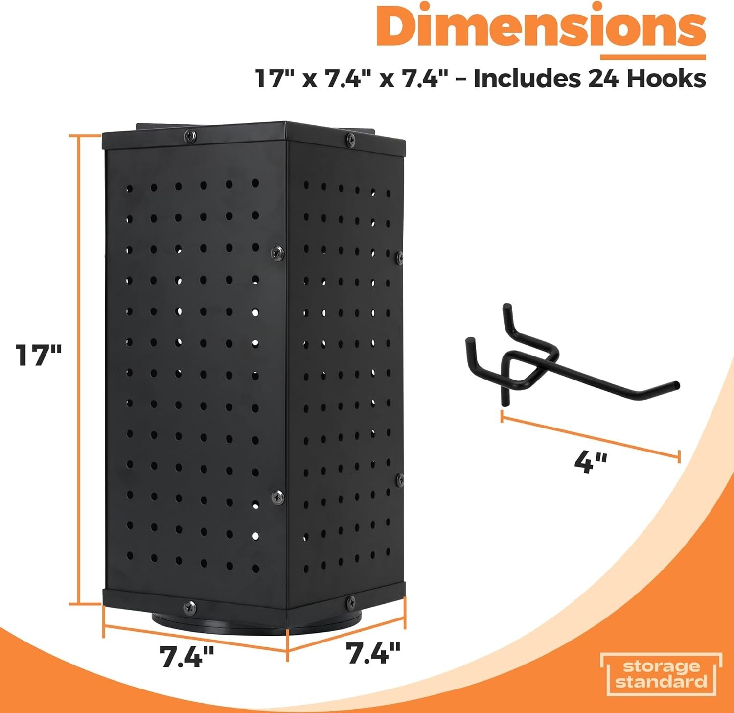 Rotating Pegboard Display Stand With 24 Hooks, 4-Sided for Products, Accessories