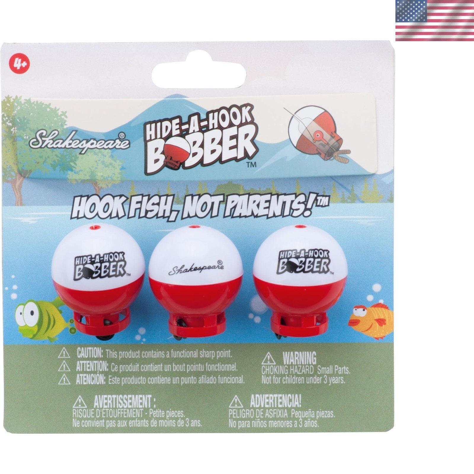 Revolutionary Hide-A-Hook Bobber Set - 3 Pre-Rigged Weighted Bobbers for Kids