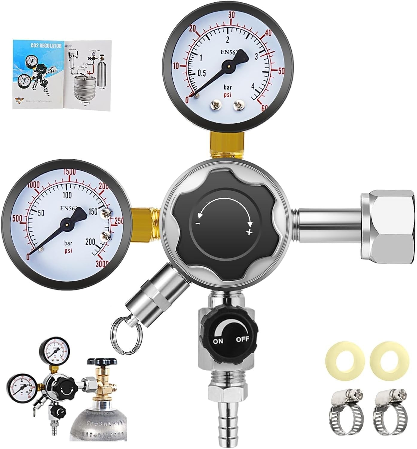 0-120 PSI CO2 Regulator CGA-320 Beer Keg Regulator High Pressure Kegerator Regul