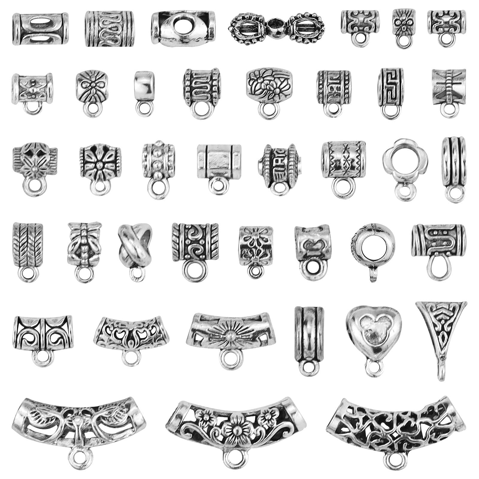 JIALEEY Connectors Bail Tube Beads fit 0.39" - 0.98" (10-25 mm), Silver