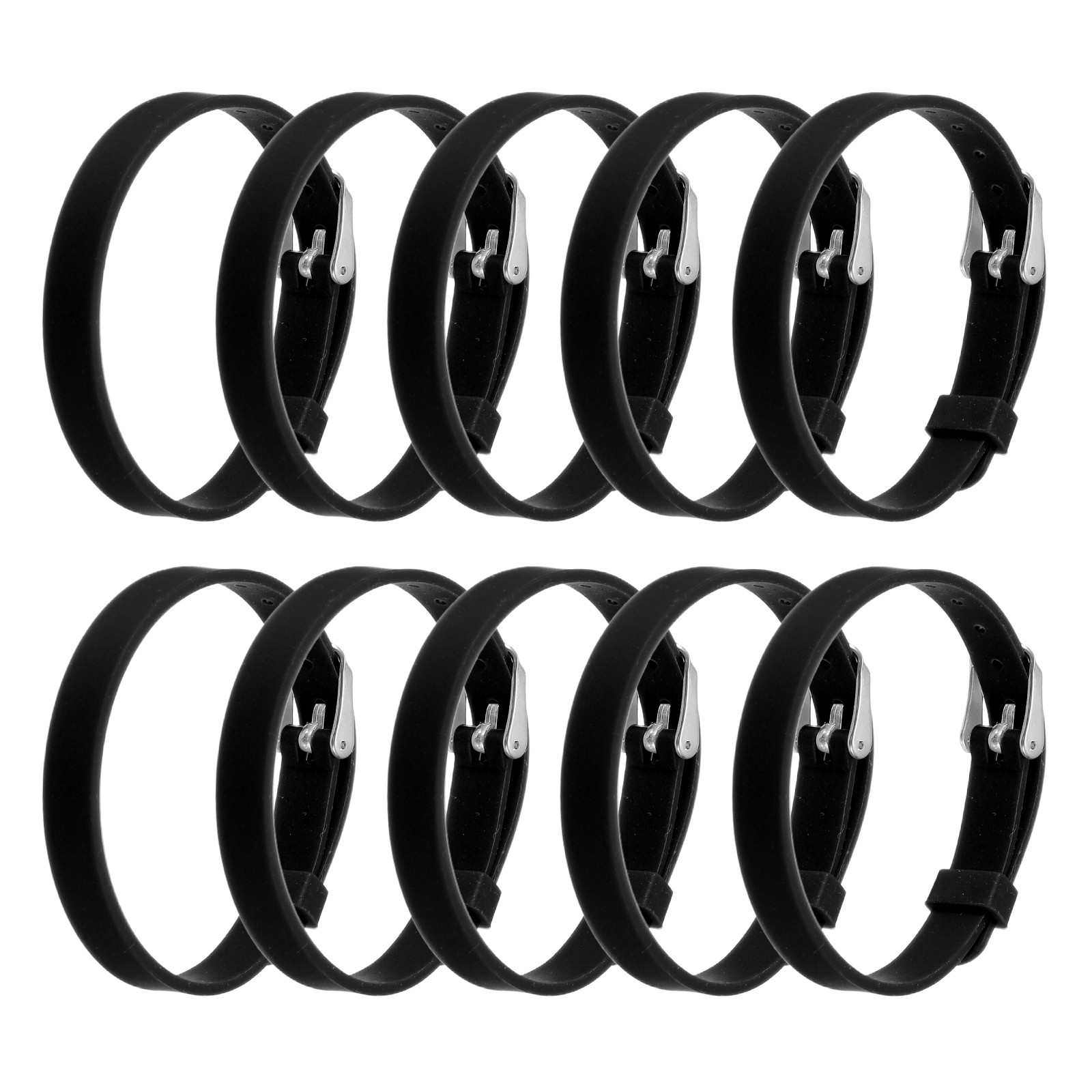 10 Pack Slide Bracelet Wristband, 8.2 x 0.3” Silicone Adjustable Bracelet, Black