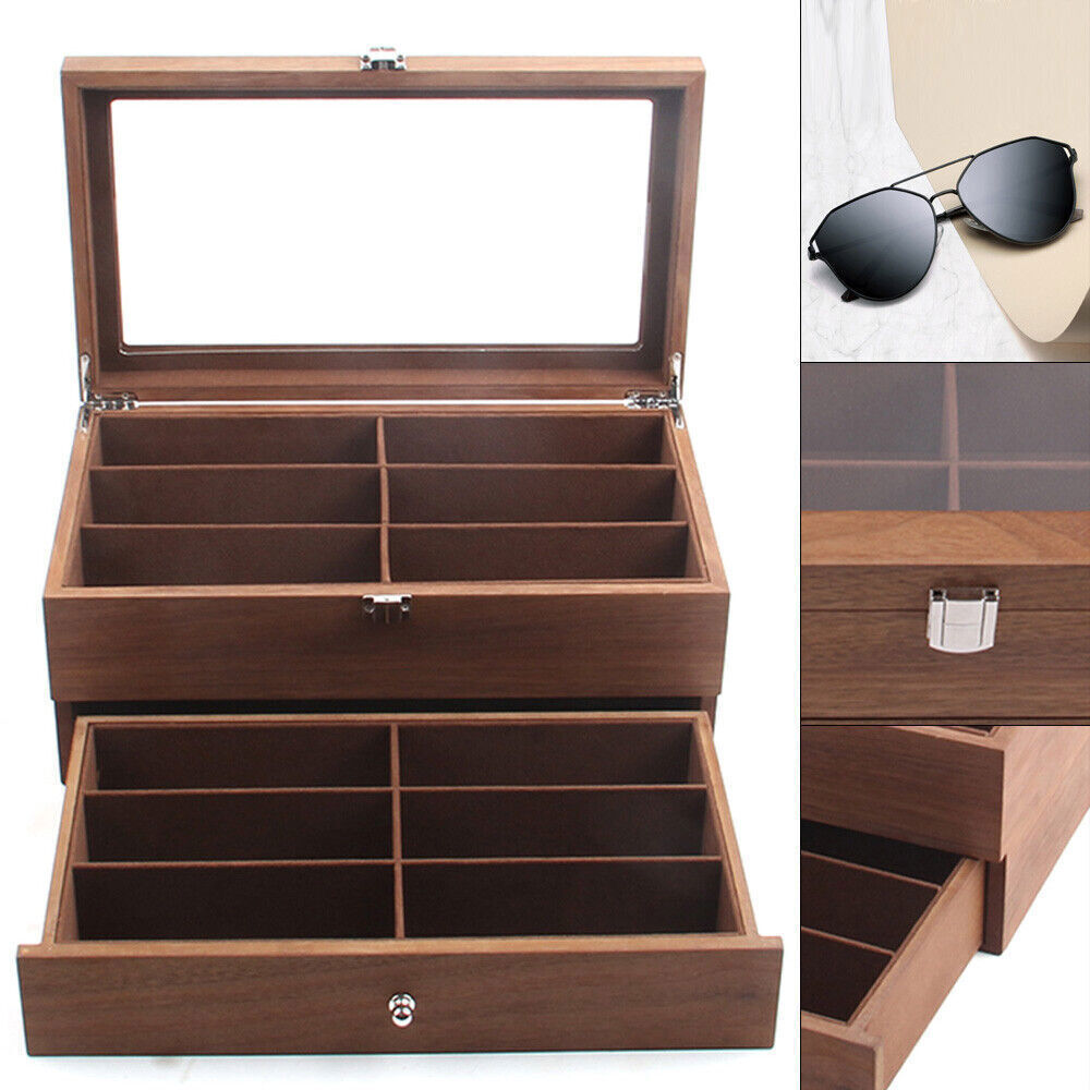 12 Slots Eyeglass Sunglasses Glasses Storage Display Grid Stand Case Box Holder