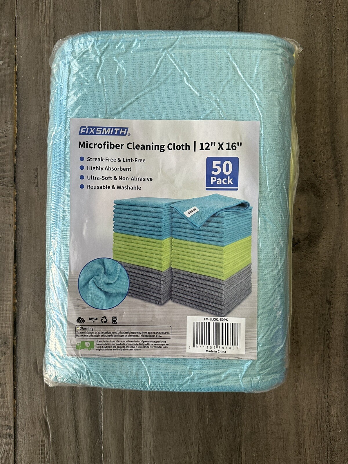 Fixsmith 50 Pack Microfiber Cleaning Cloth 12” x 16, Reusable, Washable, Ansorbe