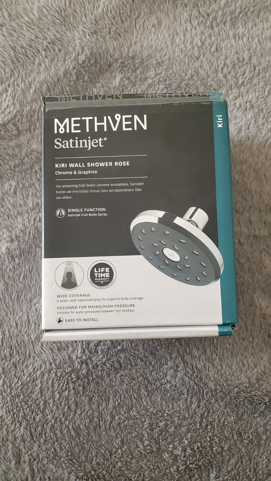 Methven WELS 4 Star 7.5L/min Chrome Kiri Graphite Wall Shower Rose. RRP $192.