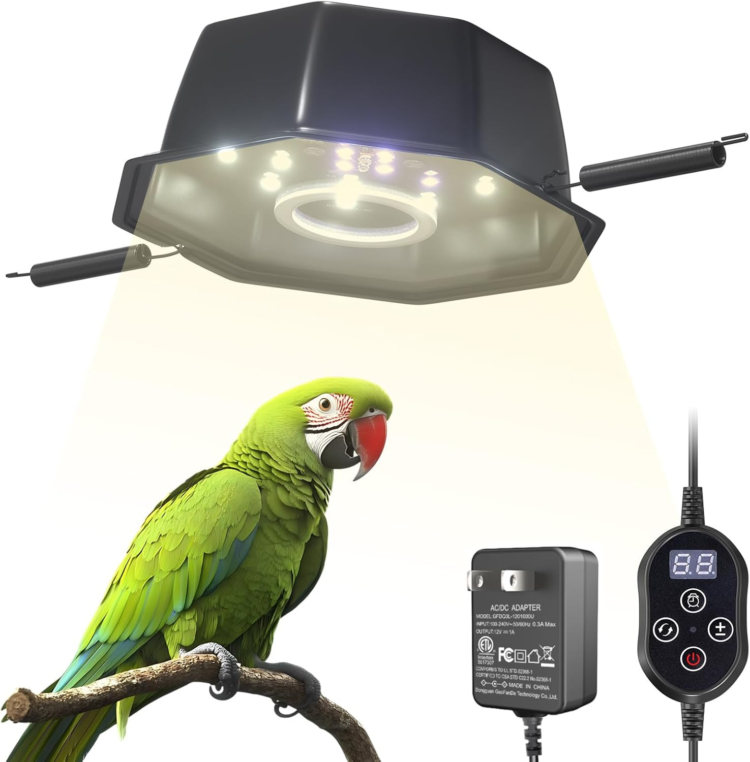 10W Bird Cage Light, Full Spectrum Light for Birds with Chew Guard, UVB2.4 Dimma