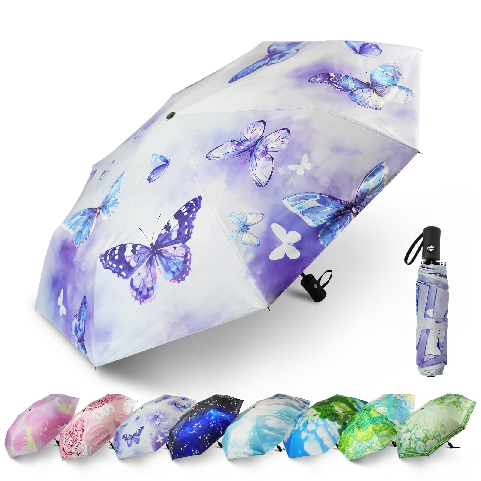 Travel Umbrella Windproof Automatic Umbrellas Small Compact UV Sun Protection...