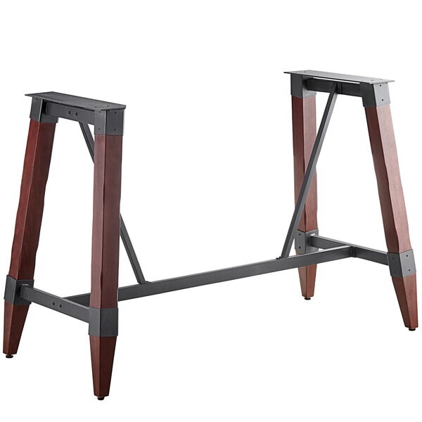 Industrial Style Bar Height Trestle Table Base with Steel Frame & Mahogany Wood
